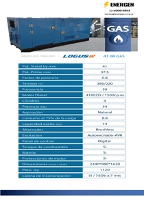 Grupo Electrógeno Logus 41BRs Gas - Ficha Técnica