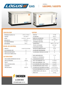 Grupo Electrógeno a Gas Logus LG15MS - Ficha Técnica