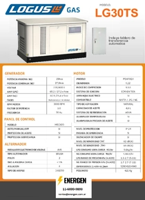 Grupo Electrógeno a Gas Logus LG30TS - Ficha Técnica