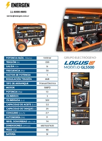 Grupo Electrógeno Nafta Logus GL5500E - Ficha Técnica