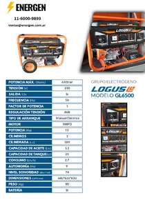 Grupo Electrógeno Nafta Logus GL6500E - Ficha Técnica