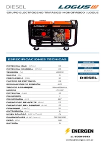 Grupo Electrógeno Diesel Logus GLD9500ED - Ficha Técnica