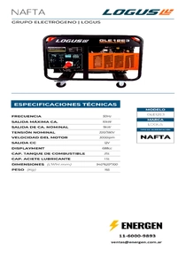 Grupo Electrógeno Nafta Logus GLE12E3 - Ficha Técnica