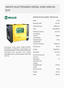 Grupo Electrógeno Diesel Niwa GDW-65-ECR - Ficha Técnica