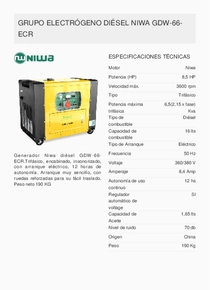 Grupo Electrógeno Diesel Niwa GDW-66-ECR - Ficha Técnica