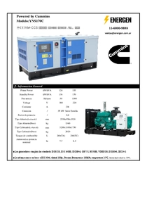 Grupo Electrógeno Diesel Cummins YNS170 - Ficha Técnica