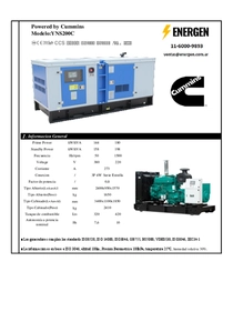 Grupo Electrógeno Diesel Cummins YNS200 - Ficha Técnica