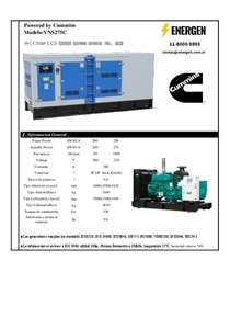 Grupo Electrógeno Diesel Cummins YNS275 - Ficha Técnica