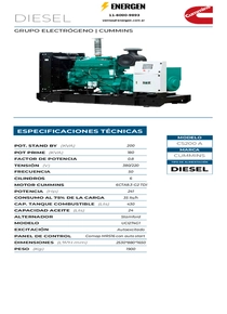 Grupo Electrógeno Diesel Cummins CS200A - Ficha Técnica