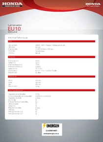 Grupo Electrógeno Inverter Honda EU10I - Ficha Técnica