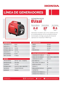 Grupo Electrógeno Inverter Honda EU22I - Ficha Técnica