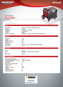 Grupo Electrógeno Inverter Honda EU70I - Ficha Técnica