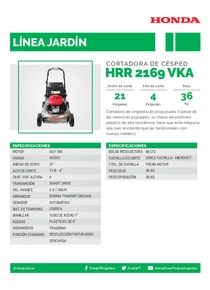 Cortadora de Césped Honda HRR2110PKA - Ficha Técnica