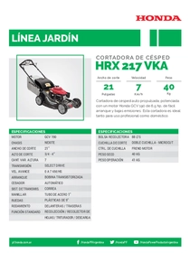 Cortadora de Césped Honda HRX2175VKA - Ficha Técnica