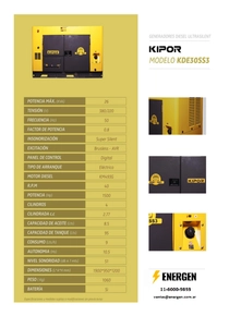 Grupo Electrógeno Diesel Kipor KDE30SS3 - Ficha Técnica