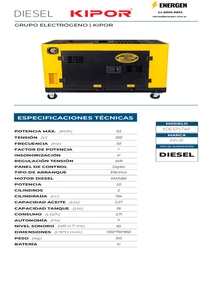 Grupo Electrógeno Diesel Kipor KDE12STAF - Ficha Técnica