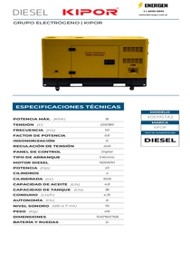 Grupo Electrógeno Diesel Kipor KDE19STA3 - Ficha Técnica