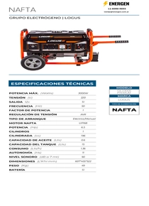 Grupo Electrógeno Nafta Logus GL3300E Premium - Ficha Técnica