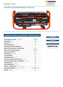 Grupo Electrógeno Nafta Logus GL3300 - Ficha Técnica