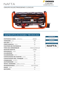 Grupo Electrógeno Nafta Logus GL3300E - Ficha Técnica