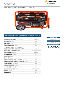 Grupo Electrógeno Nafta Logus GL5500E - Ficha Técnica