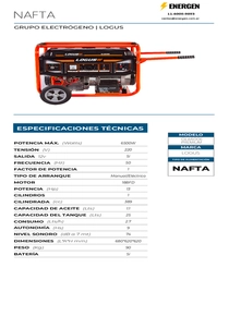 Grupo Electrógeno Nafta Logus GL6500E - Ficha Técnica