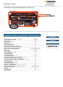 Grupo Electrógeno Nafta Logus GL8500E - Ficha Técnica