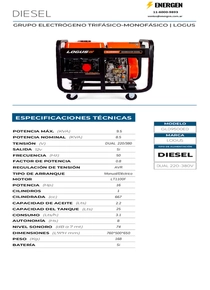 Grupo Electrógeno Diesel Logus GLD9500ED - Ficha Técnica