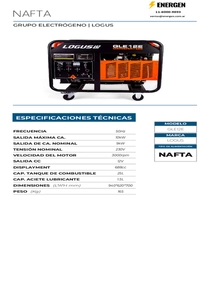 Grupo Electrógeno Nafta Logus GLE12E - Ficha Técnica