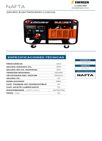 Grupo Electrógeno Nafta Logus GLE12E3 - Ficha Técnica