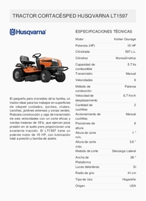 Mini Tractor Husqvarna LT1597 - Ficha Técnica