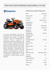 Mini Tractor Husqvarna LTH1738 - Ficha