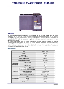 Tablero de Transferencia Automática ENGT-1200 - Ficha Técnica