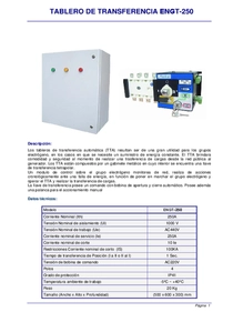 Tablero de Transferencia Automática ENGT-250 - Ficha Técnica