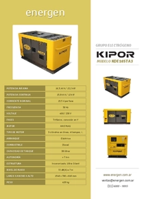 Grupo Electrógeno Diesel Kipor KDE16STA3 - Folleto