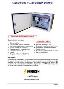 Tablero de Transferencia Automática ENGT-75 - Folleto