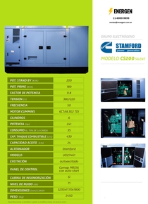 Grupo Electrógeno Diesel Cummins CS200S - Ficha Técnica