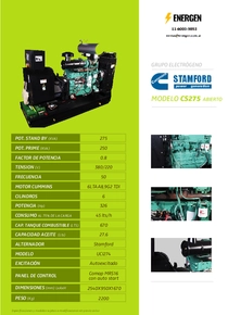 Grupo Electrógeno Diesel Cummins CS275A - Ficha Técnica