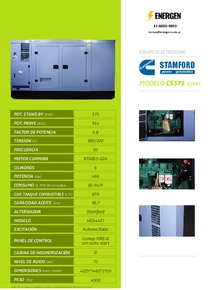 Grupo Electrógeno Diesel Cummins CS375S - Ficha Técnica