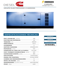 Grupo Electrógeno Diesel Cummins CS450S  - Ficha Técnica