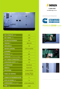 Grupo Electrógeno Diesel Cummins CS550S - Ficha Técnica