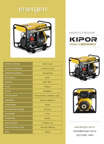 Grupo Electrógeno Diesel Kipor KDE6500E3 - Folleto