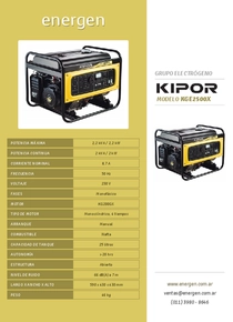 Grupo Electrógeno Nafta Kipor KGE2500X - Folleto