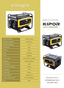 Grupo Electrógeno Nafta Kipor KGE6500E - Folleto