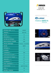 Grupo Electrógeno Nafta Lifan 5GF2-4Prm - Ficha técnica