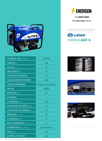 Grupo Electrógeno Nafta Lifan 6GF-4 - Ficha técnica