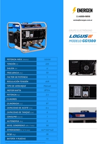 Grupo Electrógeno Nafta Logus GG1300 - Ficha técnica