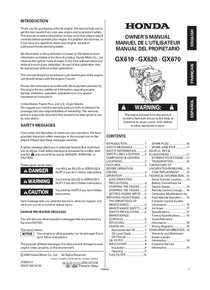 Motor Nafta Honda GX630QXA - Manual de Usuario