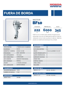 Motor Fuera de Borda Honda BF10 - Ficha Técnica