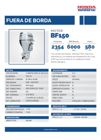 Motor Fuera de Borda Honda BF150 - Ficha Técnica